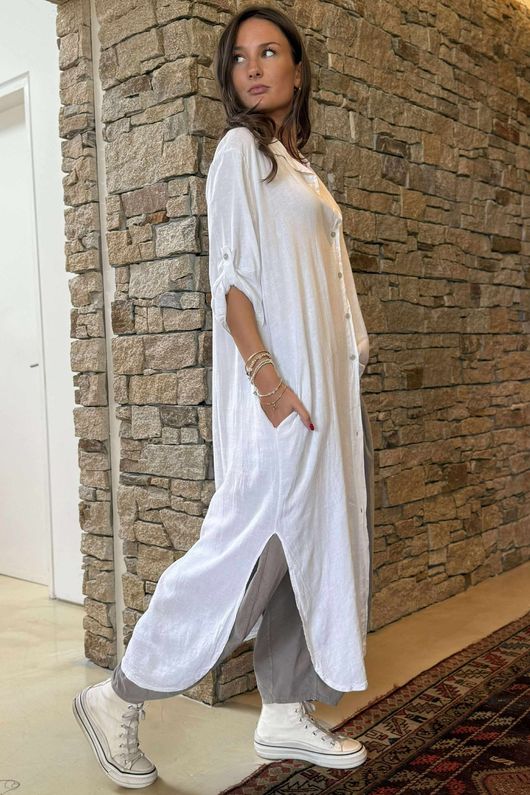 Laundry B Pure Linen Old Town Longline Shirt Jacket White